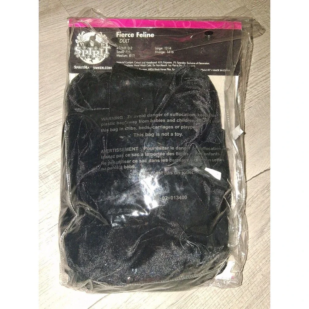 Spirit Fierce Feline Cat Costume Adult Jumpsuit Headband Choker sz 12-14